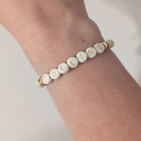 557 Cream and Gold Heishi Beaded Bracelet‎ with COLLINS Beads - Picture 1 of 4